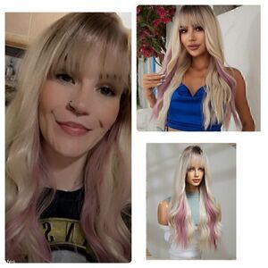 NWOT 26” Rooted Wavy Blonde Ombré Wig with Bangs